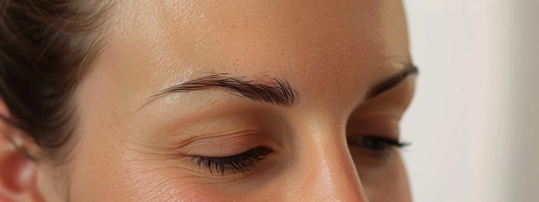 a close-up photo of a relaxed face with smooth forehead lines and lifted eyebrows, showcasing the natural-looking results of a botox treatment at lemel med spa.