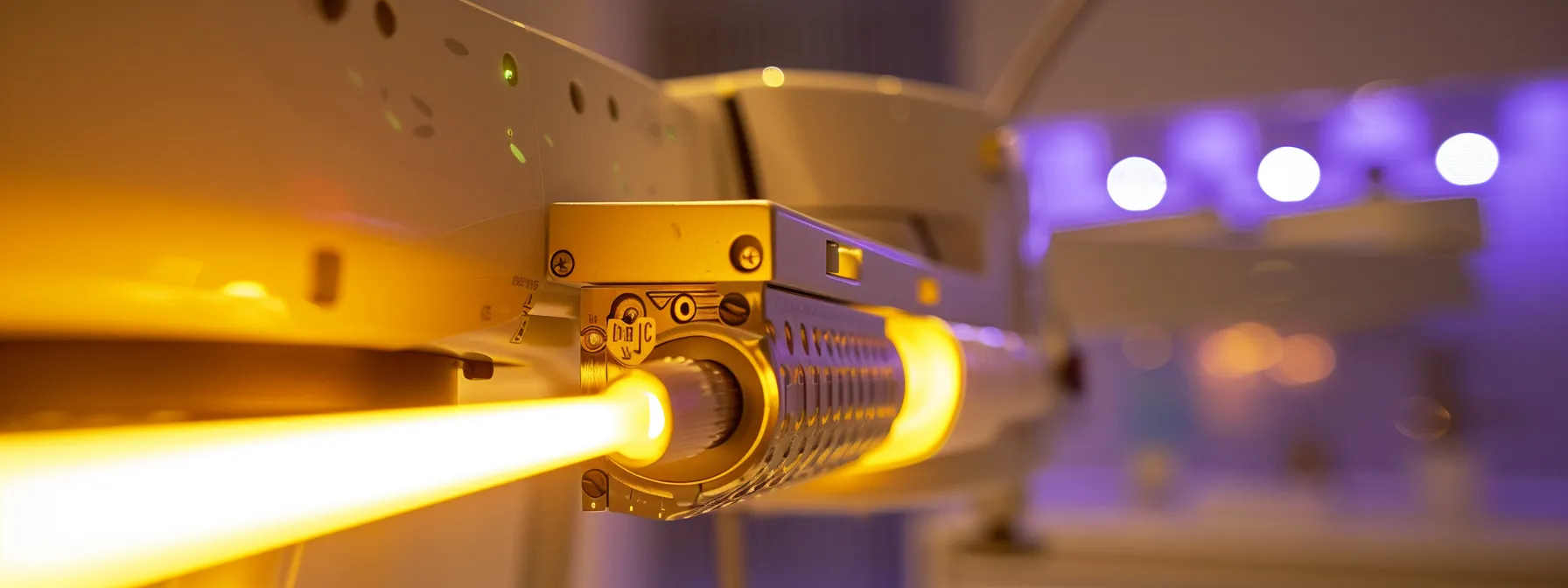 a close-up photo of a state-of-the-art laser machine at lemel medical spa, emitting a gentle glow as it works to reduce scars and promote skin regeneration.