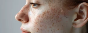 a close-up shot of a smooth, rejuvenated skin after a chemical peel, with acne scars visibly diminished.