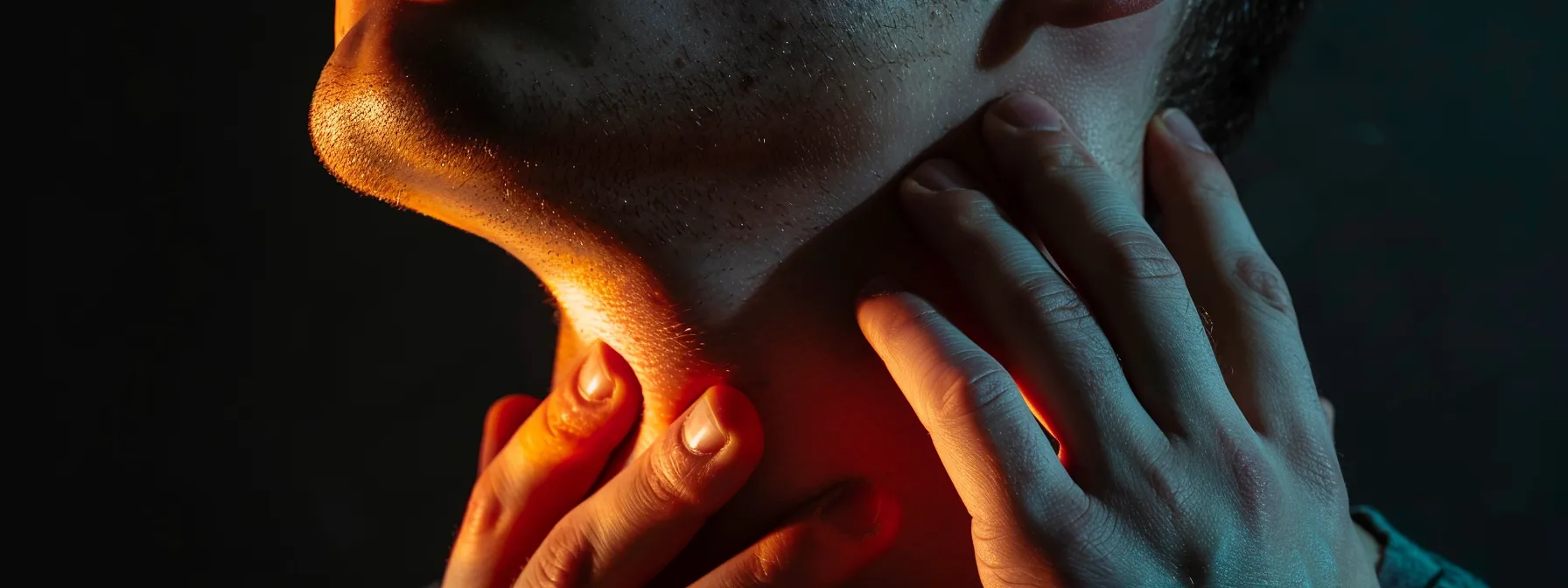a person examining their neck for signs of infection after a chemical peel.