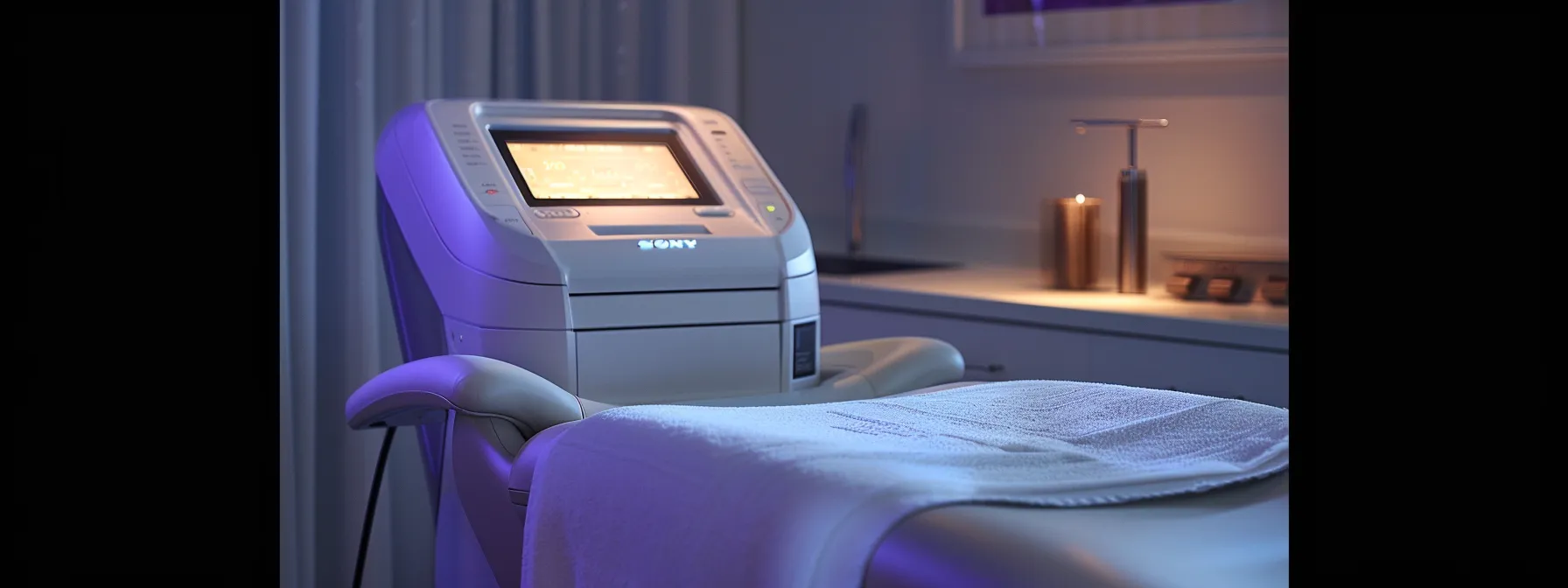 a photo of a sleek, modern laser machine gently targeting hair follicles while protecting the surrounding skin at lemel medical spa.