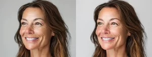 a radiant woman with smooth, wrinkle-free skin smiling confidently after receiving botox treatment at lemel med spa.