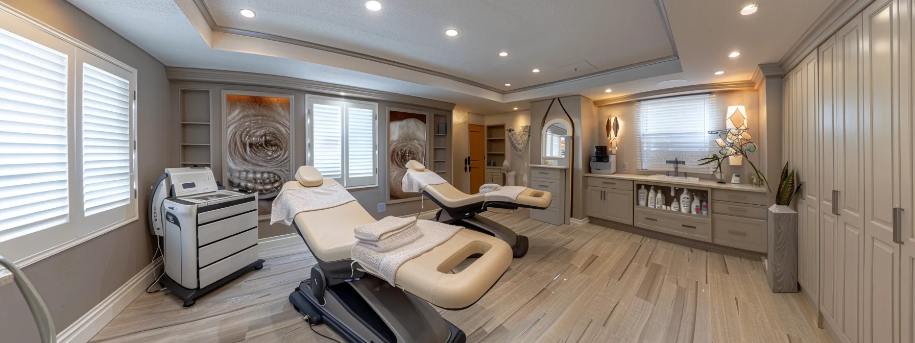 a serene and modern spa room with advanced laser technology, showcasing a comfortable and safe environment for effective hair removal treatments at lemel medical spa.