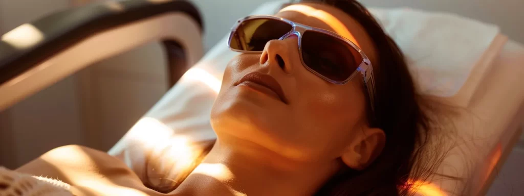 a serene woman basking in the gentle glow of a laser hair removal treatment at lemel medical spa.