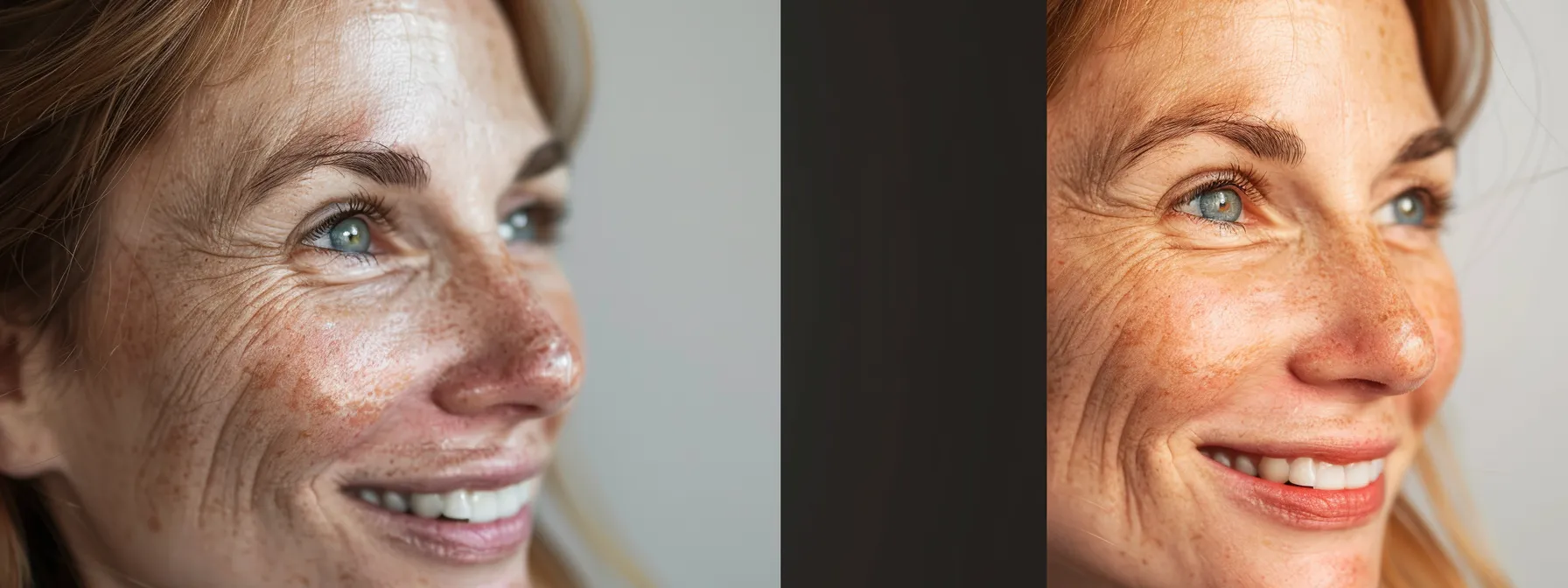 a smiling middle-aged woman with smooth, wrinkle-free skin after receiving botox treatments.