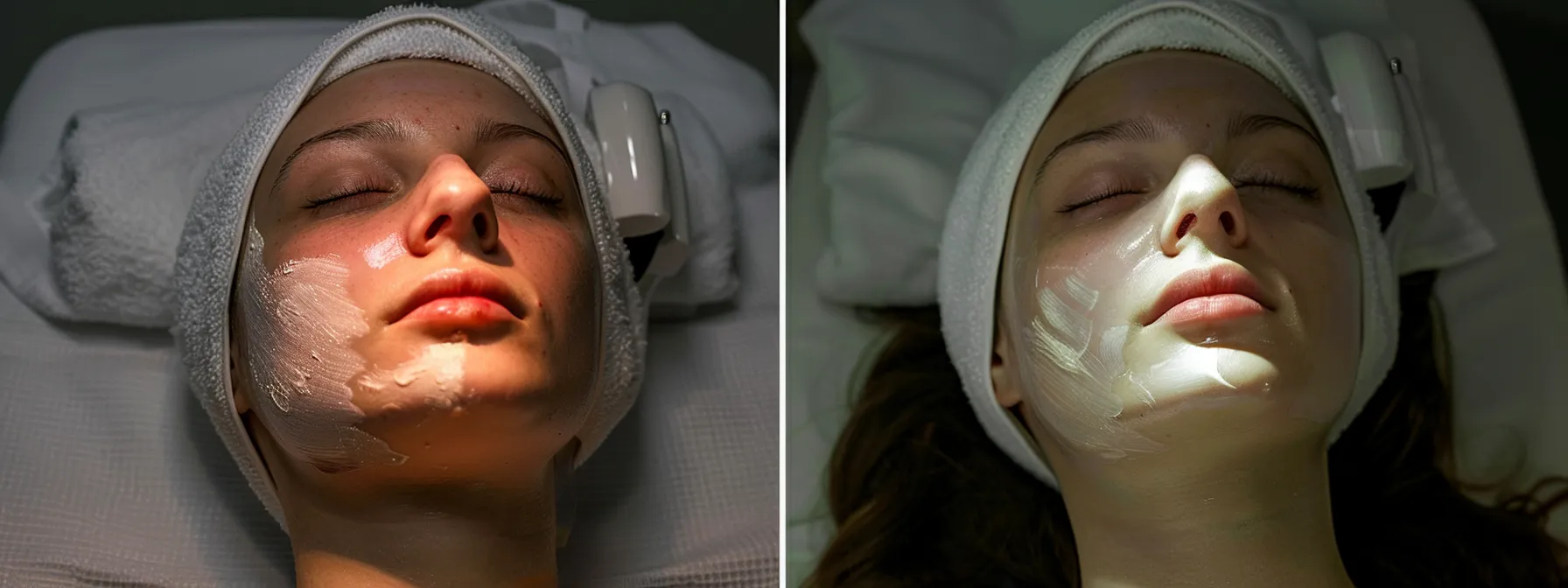 a woman receiving a chemical peel treatment, with her skin undergoing exfoliation and rejuvenation, revealing a fresh and radiant complexion.