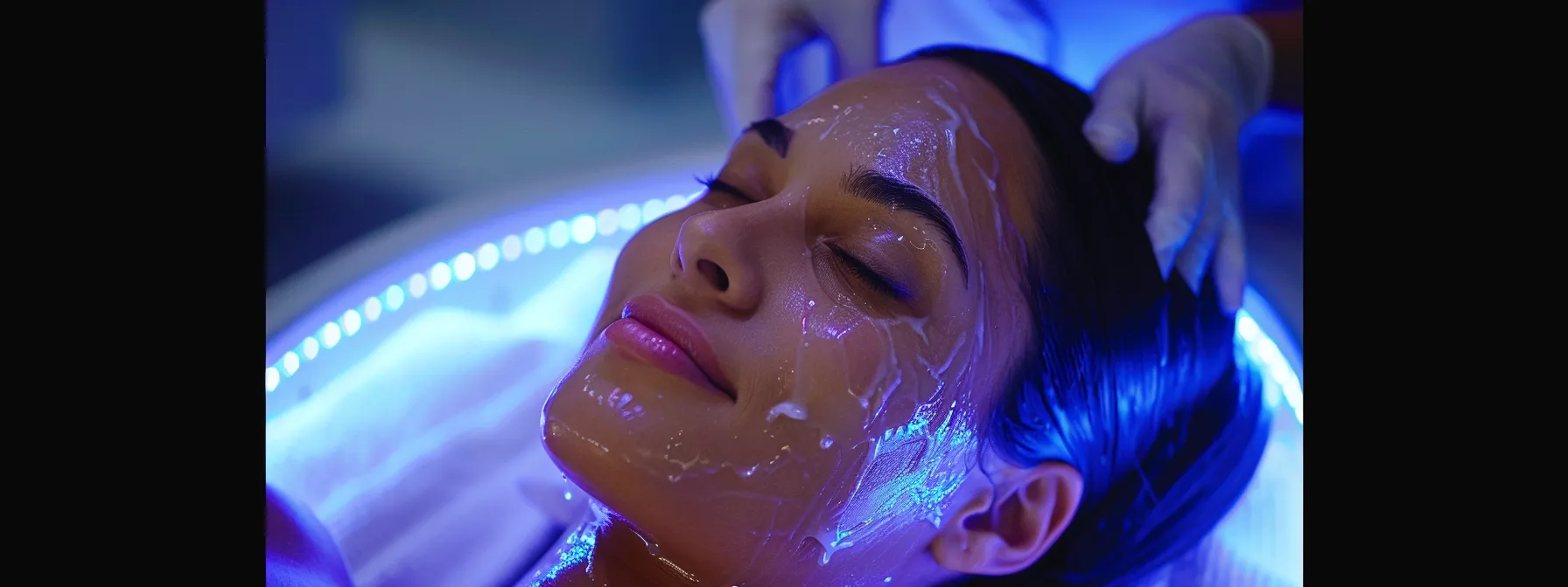 a woman receiving a hydrafacial treatment at lemel medical spa, with radiant skin glowing with deep hydration and nourishment.