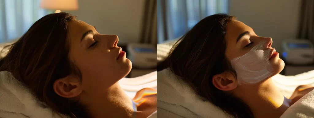 a woman receiving a luxurious hydrafacial treatment at lemel medical spa, with a bright, glowing complexion and a look of relaxation.