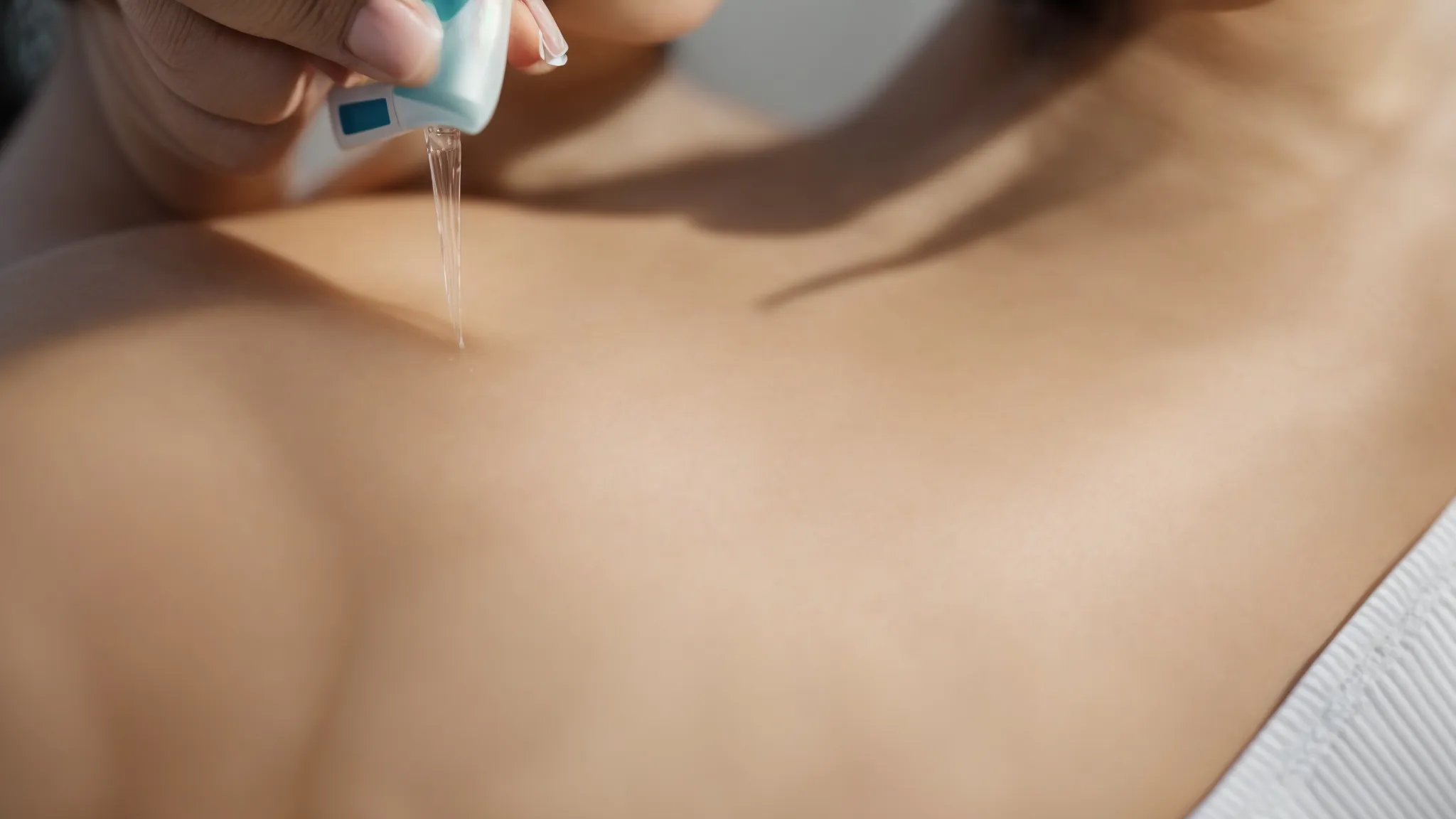 a woman receiving laser hair removal on her bikini line, with a cool, soothing gel applied afterwards for post-treatment care.