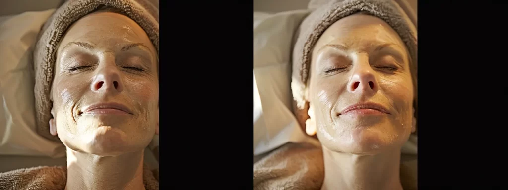 a woman with glowing, rejuvenated skin, smiling as she relaxes during a chemical peel treatment at lemel med spa.