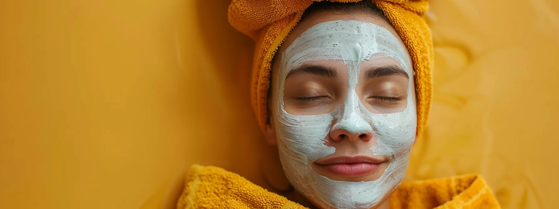 a woman with radiant, smooth skin enjoying a calming face mask after her chemical peel.