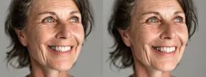 a woman with smooth, wrinkle-free skin smiling confidently after receiving a botox treatment, looking radiant and youthful.